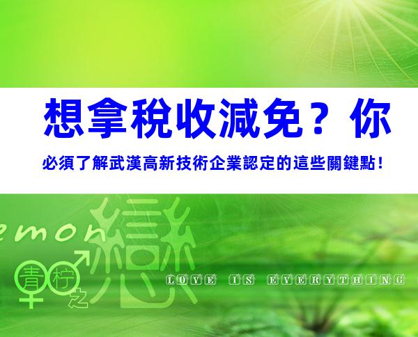 想拿稅收減免？你必須了解武漢高新技術企業認定的這些關鍵點！